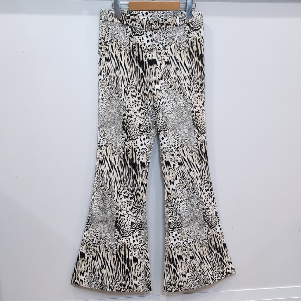 THE PEOPLE VS | Women's White/Black/Beige Animal Print Hi-Rise Flare Jeans